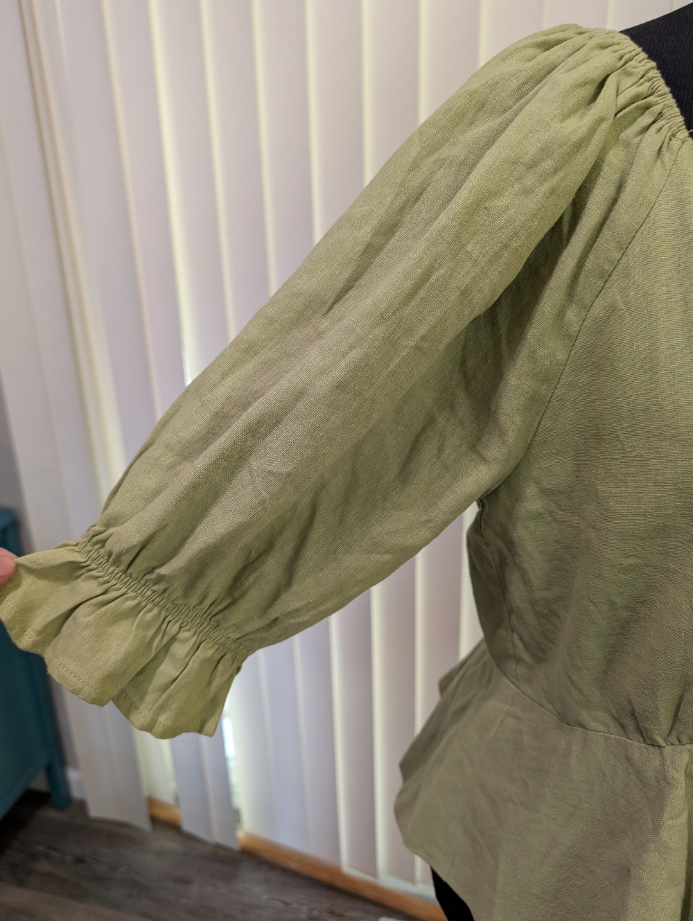 7 For All Mankind Tie-Front Peplum Blouse in Olive Green - Picture 4 of 8